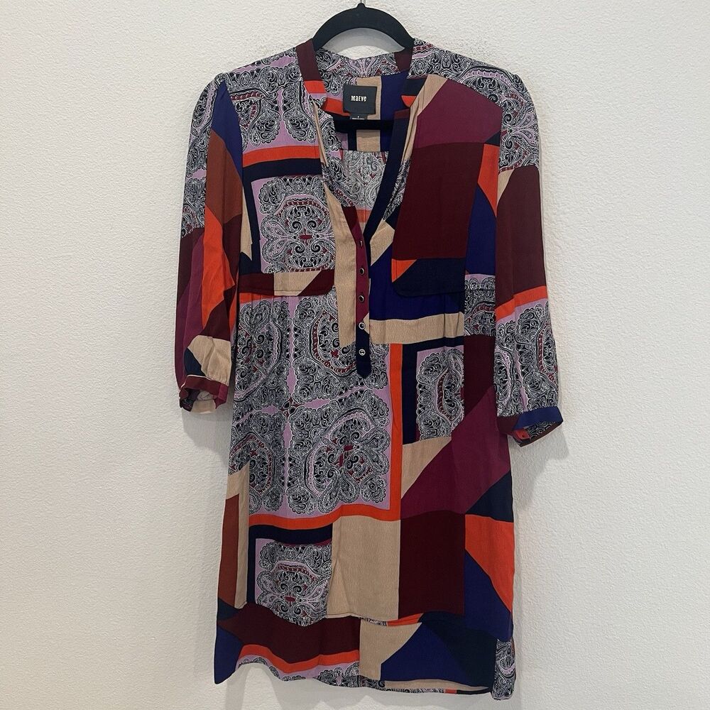Maeve Multicolored Women's Mini Tunic Dress Size 0 Colorblock Paisley Retro